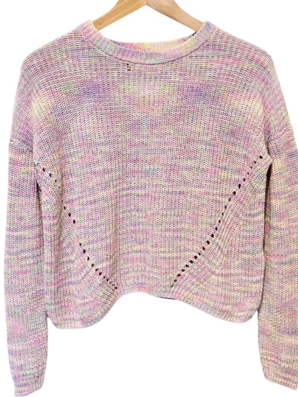 ONLY Pastel Rainbow Multicolour Open-Knit Cropped Pullover Sweater – S